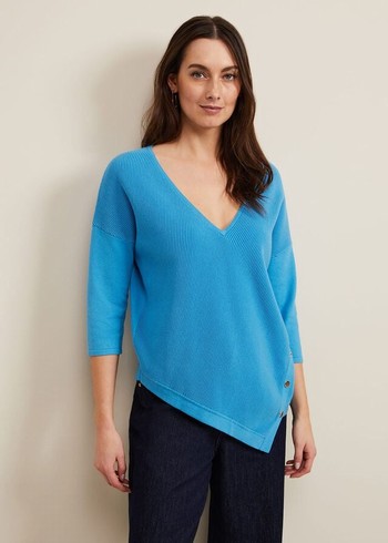 Phase Eight Georgia Ribbed Asymmetric Button Knitwear Blue Australia | CZ8493602